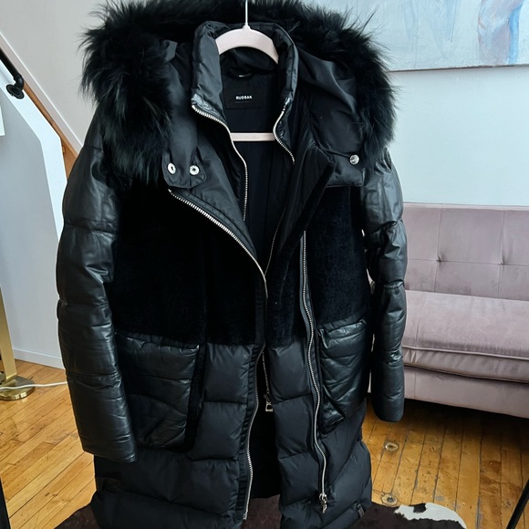 RUDSAK GOOSE DOWN COAT WITH GENUINE LEATHER - Picture 1 of 8